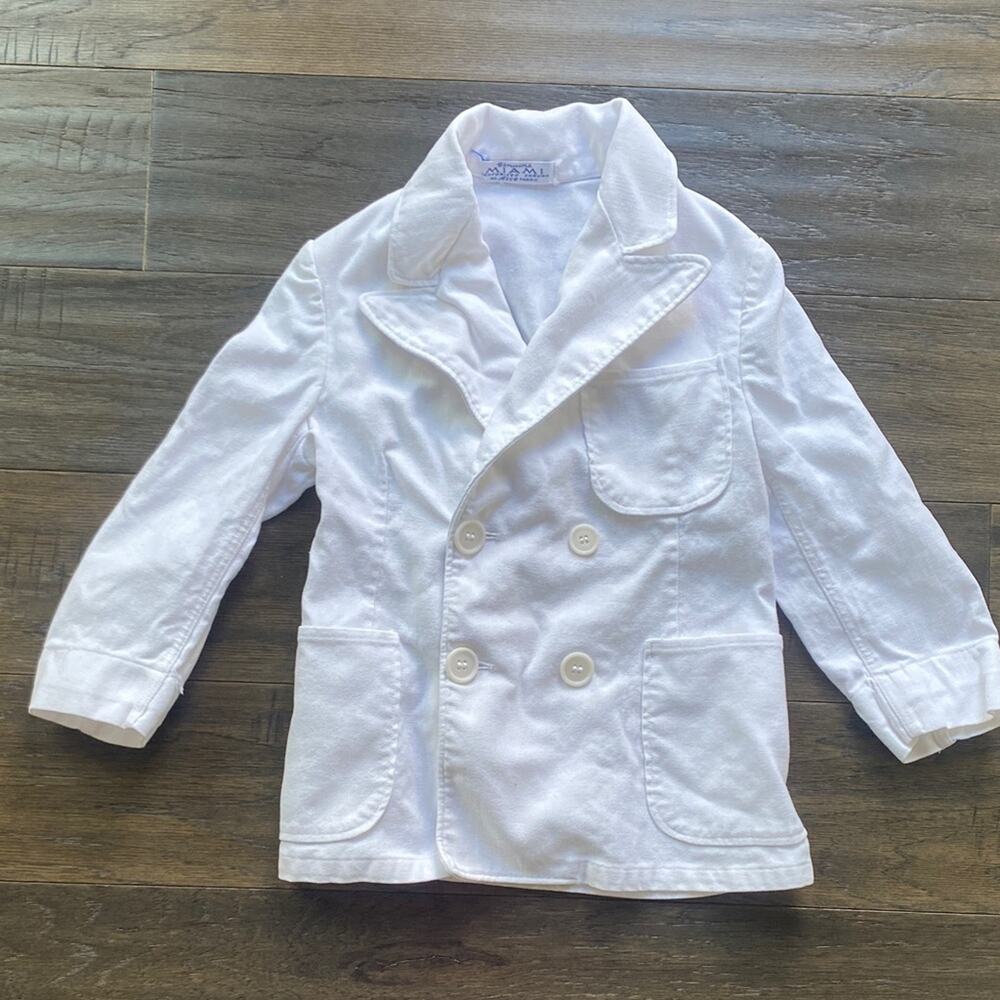 VINTAGE Miami Cotton White Pea Coat Jacket Boys Size Small